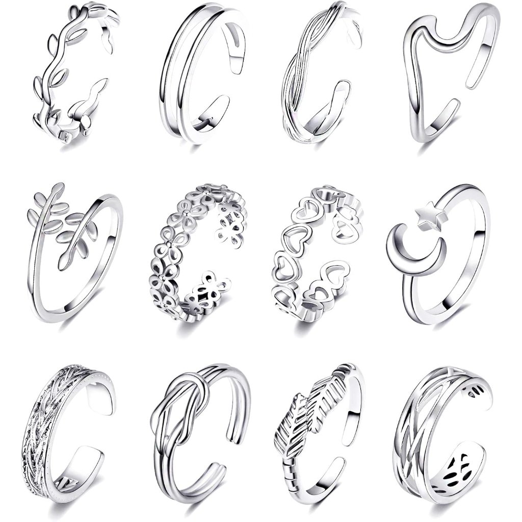 12pcs 18k Gold Plated Adjustable Toe Rings For Women Summer Beach Open Toe Rings